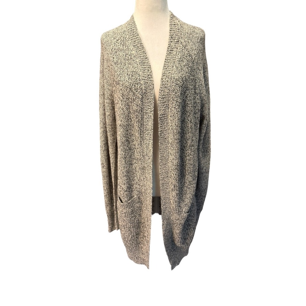 RDI Nordstrom White Beach Twist Cardigan XL Elbow Patch Open Front Pocket Knit